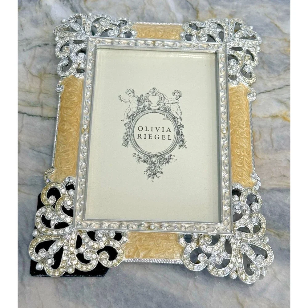 Olivia Riegel Swarovski Crystal Faux Pearl Silver Frame Photo 3.5 x 5